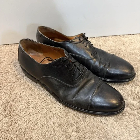 Salvatore Ferragamo Studio Shoes Mens Size 10.5 Black Cap Toe Oxford Italy - Picture 3 of 10